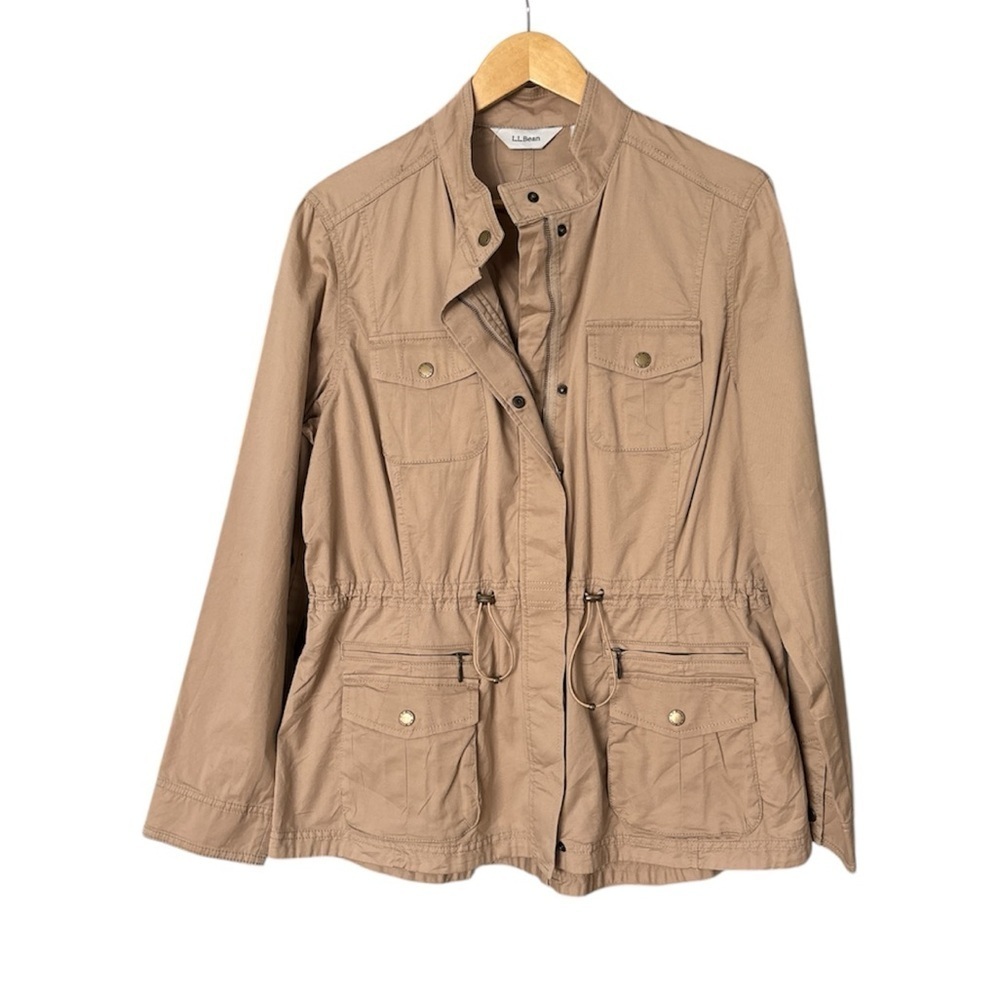 NWOT, L.L. Bean Womans Cotton Blend Utility Jacket in Tan, Size L Reg
